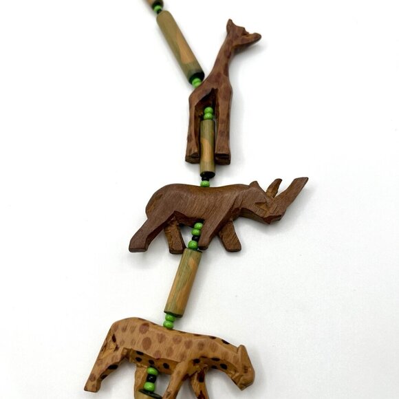 Vintage Hand-Carved Wooden Safari Animal Necklace Tribal Folk Art Statement - Picture 4 of 6